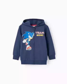 Толстовка для мальчика на молнии с капюшоном с изображением Соника Zippy, темно-синий