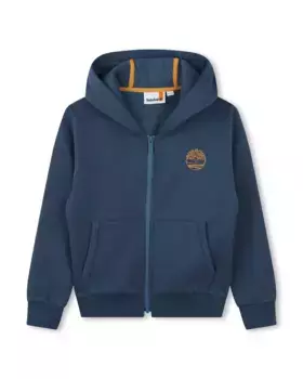 Толстовка для мальчика на молнии с капюшоном и логотипом на спине Timberland, темно-синий