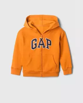 Толстовка для мальчика с длинными рукавами, капюшоном, молнией и логотипом бренда спереди Gap, оранжевый