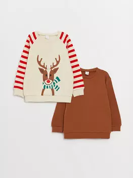 Толстовка для мальчика с длинными рукавами и круглым вырезом в новогоднем стиле, упаковка из 2 шт. LCW baby