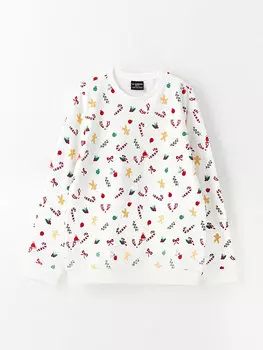 Толстовка для мальчика с длинными рукавами и круглым вырезом в рождественском стиле LC WAIKIKI, от белого