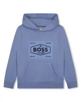 Толстовка для мальчика с капюшоном и карманом-кенгуру BOSS Kidswear, синий