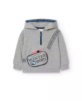 Толстовка для мальчика с капюшоном и полумолнией Boboli, светло-серый