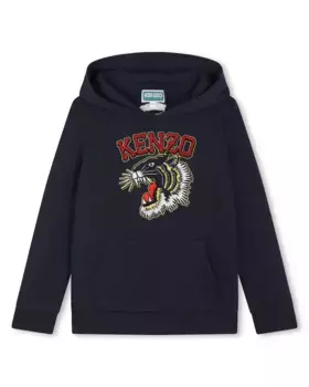 Толстовка для мальчика с капюшоном и карманом-кенгуру Kenzo Kids, темно-синий