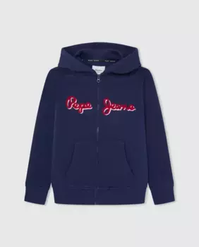 Толстовка для мальчика с капюшоном и застежкой-молнией Pepe Jeans, темно-синий