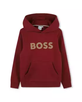 Толстовка для мальчика с капюшоном и логотипом спереди BOSS Kidswear, цвет Granate