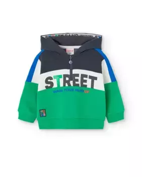 Толстовка для мальчика с капюшоном и рисунком спереди Boboli, зеленый