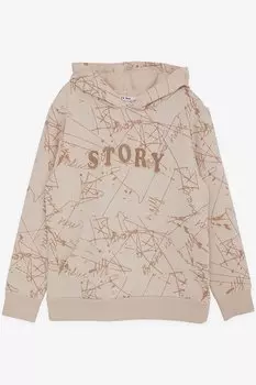 Толстовка для мальчика с карманом-кенгуру и капюшоном с вышивкой, бежевый (8-12 лет) Breeze