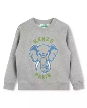 Толстовка для мальчика с круглым вырезом и рисунком спереди Kenzo Kids, светло-серый