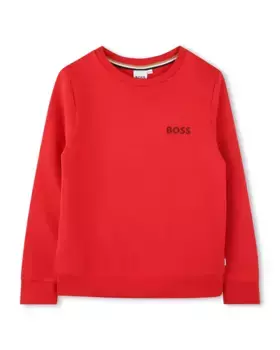 Толстовка для мальчика с круглым вырезом и логотипом на груди BOSS Kidswear, красный