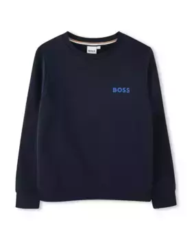 Толстовка для мальчика с круглым вырезом и логотипом на груди BOSS Kidswear, темно-синий