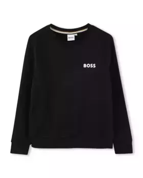 Толстовка для мальчика с круглым вырезом и логотипом на груди BOSS Kidswear, черный