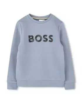 Толстовка для мальчика с круглым вырезом и тисненым логотипом BOSS Kidswear, синий