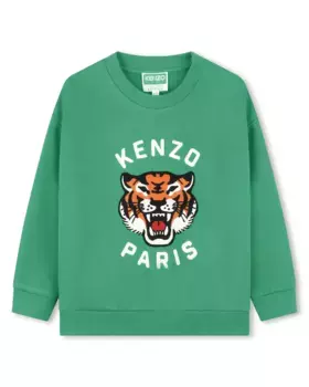 Толстовка для мальчика с круглым вырезом и рисунком спереди Kenzo Kids, зеленый