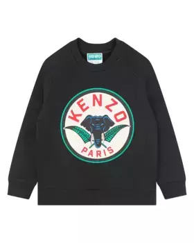 Толстовка для мальчика с круглым вырезом и рисунком спереди Kenzo Kids, черный