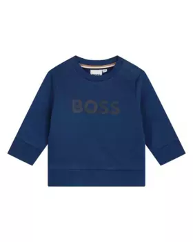 Толстовка для мальчика с круглым вырезом и логотипом спереди BOSS Kidswear, темно-синий