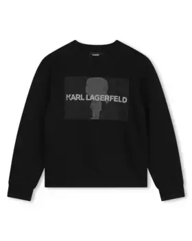 Толстовка для мальчика с круглым вырезом и рисунком спереди Karl Lagerfeld Kids, черный