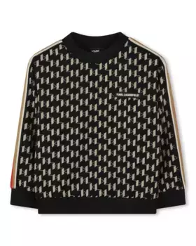 Толстовка для мальчика с круглым вырезом и монограммным принтом Karl Lagerfeld Kids, черный