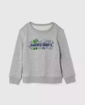 Толстовка для мальчика с круглым вырезом и графикой Minecraft спереди Gap, светло-серый