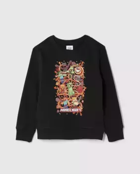 Толстовка для мальчика с круглым вырезом и графикой Minecraft спереди Gap, черный