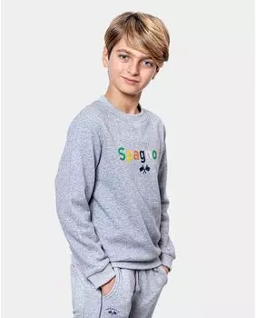 Толстовка для мальчика с круглым вырезом и логотипом спереди и сзади Spagnolo, серый