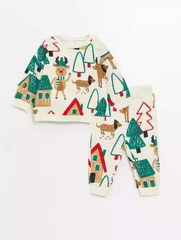 Толстовка для мальчика с круглым вырезом и нижняя часть спортивного костюма (2 шт.) LCW baby, кремового цвета