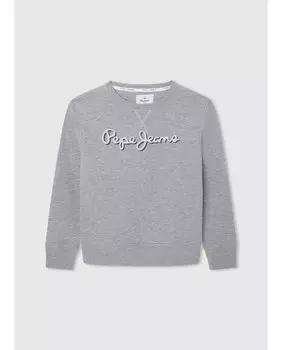 Толстовка для мальчика с круглым вырезом и объемным логотипом Pepe Jeans, серый