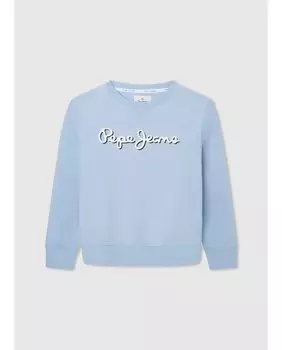Толстовка для мальчика с круглым вырезом и объемным логотипом Pepe Jeans, светло-синий