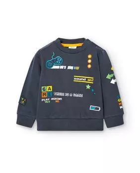 Толстовка для мальчика с круглым вырезом и рисунком спереди Boboli, серый