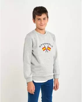 Толстовка для мальчика с круглым вырезом и тисненым логотипом Spagnolo, серый