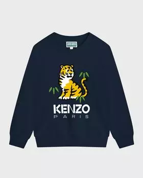 Толстовка для мальчика с логотипом и графическим рисунком тигра Kenzo, цвет Blue