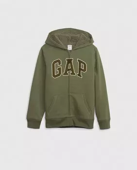 Толстовка для мальчика с логотипом и подкладкой из овчины Gap, зеленый
