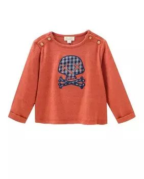 Толстовка для мальчика с нашивкой в виде черепа в мелкую клетку Dadati, оранжевый