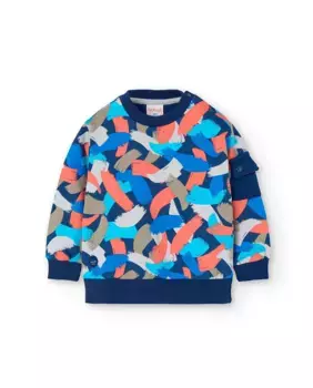 Толстовка для мальчика с принтом и декоративным карманом на рукаве Boboli, синий