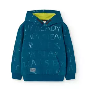 Толстовка для мальчика с принтом, капюшоном и карманом-кенгуру Boboli, зеленый
