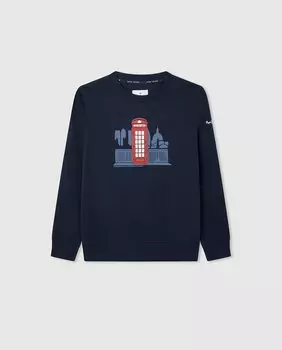 Толстовка для мальчика с принтом «Лондон» Pepe Jeans, темно-синий