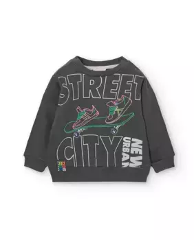 Толстовка для мальчика с принтом спереди и круглым вырезом Boboli, темно-серый