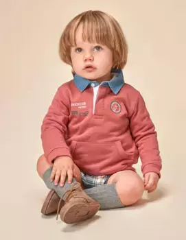 Толстовка для мальчика с рубашечным воротником и карманом-кенгуру Gocco, коралловый
