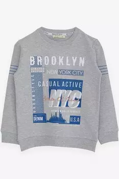 Толстовка для мальчика с текстовым принтом светло-серого меланжа (7–12 лет) Breeze
