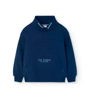 Толстовка для мальчика с высоким воротником и карманом-кенгуру Boboli, темно-синий