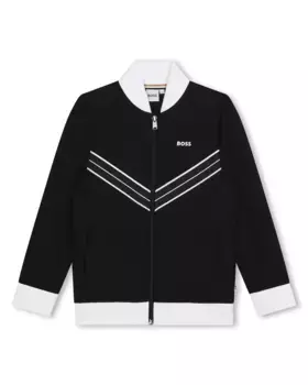 Толстовка для мальчика с застежкой-молнией и контрастной отделкой BOSS Kidswear, черный