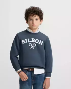 Толстовка для мальчика темно-синего цвета с рисунком спереди Silbon, кремовый