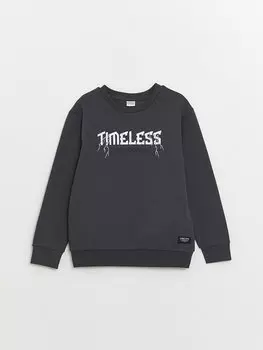 Толстовка для мальчиков с круглым вырезом и длинными рукавами с принтом LCW Kids, антрацит