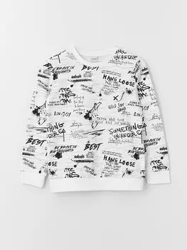 Толстовка для мальчиков с круглым вырезом и длинными рукавами с принтом LCW Kids, белый