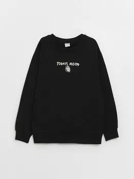 Толстовка для мальчиков с круглым вырезом и длинными рукавами с принтом LCW Kids, новый черный