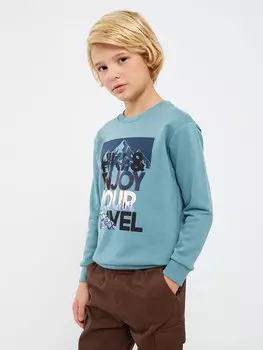 Толстовка для мальчиков с круглым вырезом и длинными рукавами с принтом LCW Kids, сизый