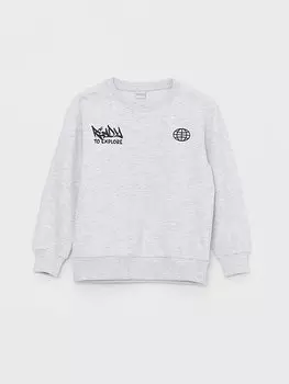 Толстовка для мальчиков с круглым вырезом и длинными рукавами с принтом LCW Kids, светло-серый меланж