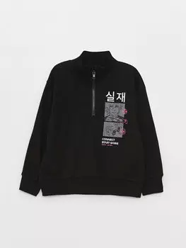 Толстовка для мальчиков с высоким воротником и принтом и длинными рукавами LCW Kids, новый черный