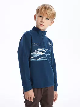 Толстовка для мальчиков с высоким воротником и принтом и длинными рукавами LCW Kids, темное масло