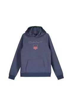 Толстовка для мальчиков - Teen Boys SHIELD худи, свитер с капюшоном, логотип, однотонный GANT, цвет Blau Melange